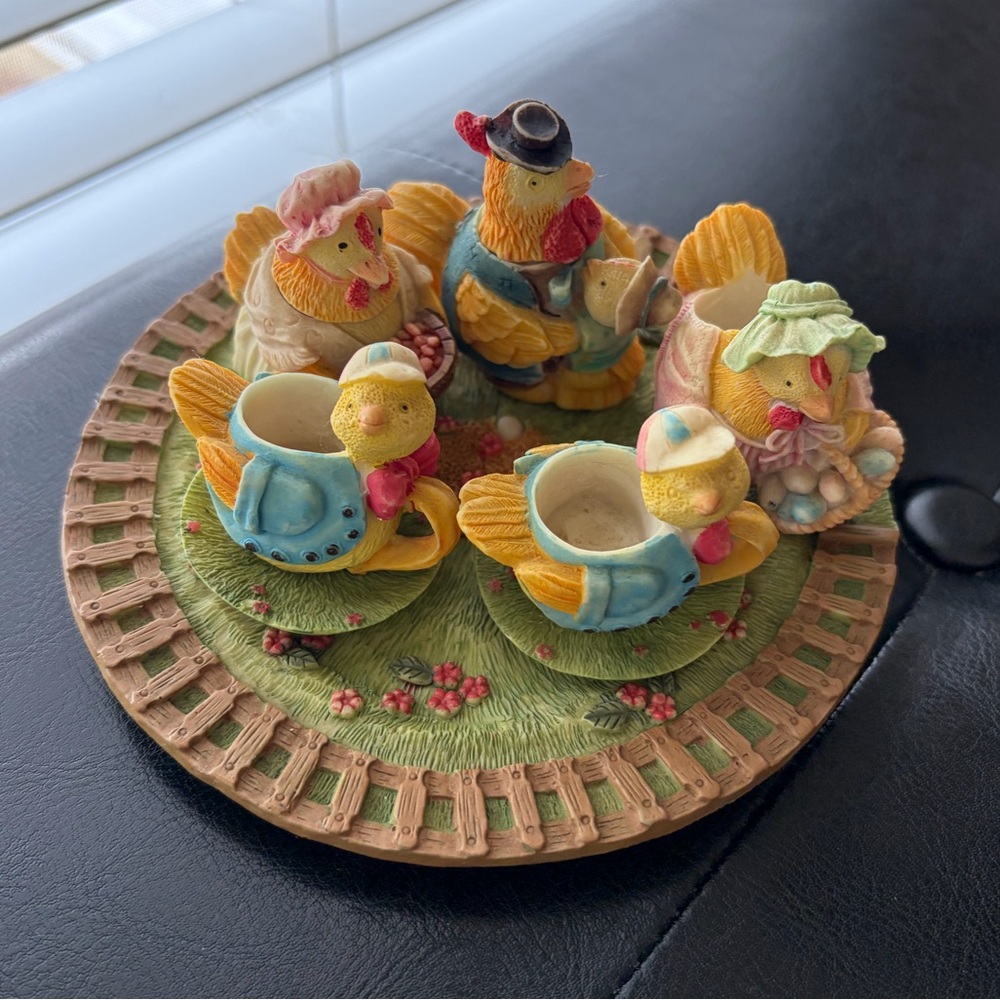 Vintage Miniature Tea Set Figurine family picnic scene